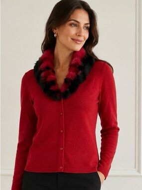 Neiman Marcus Cardigan Sweater Size S Red 85% Silk 15% Cashmere Removable Collar